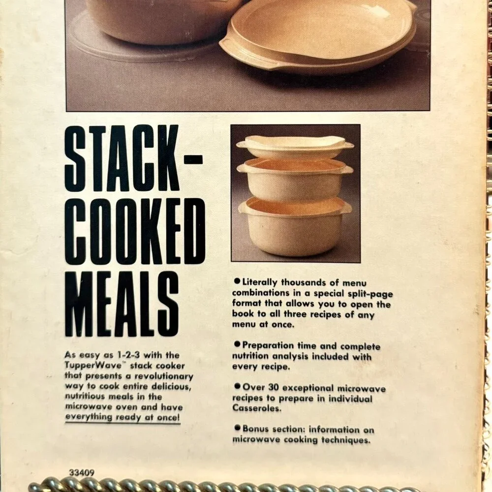 TUPPERWAVE STACK-COOKED MEALS Cookbook Vintage 1990 Microwave Menus Spiral HC. - Picture 4 of 16